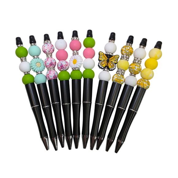NEW Custom Ball Point Pens, Butterfly, Flowers, Gems, Silicone Beads, Turn-Click - Picture 1 of 1